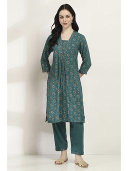Rangriti - Women Teal Viscose Straight Kurta & Pant (Set of 2)