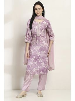 Rangriti - Women Purple Cotton Straight Kurta & Pant with Dupatta (Set of 3)