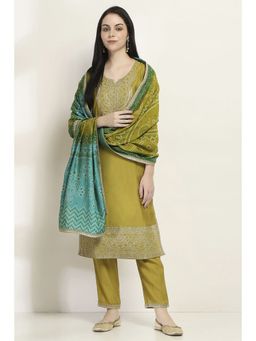 Rangriti - Women Lime Green Viscose Blend Straight Kurta & Pant with Dupatta (Set of 3)