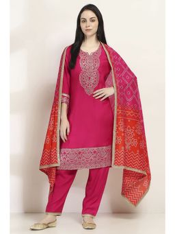 Rangriti - Women Pink Viscose Blend Straight Kurta & Pant with Dupatta (Set of 3)