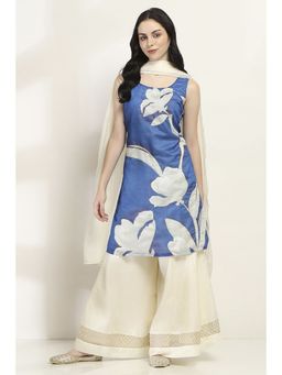 Rangriti - Women Blue Viscose Blend Straight Kurta & Palazzo with Dupatta (Set of 3)