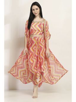 Rangriti - Women Pink Polyester Crop Top & Skirt with Jacket (Set of 3)