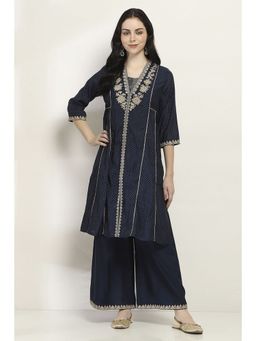 Rangriti - Women Navy Blue Viscose Kalidar Kurta & Palazzo (Set of 2)