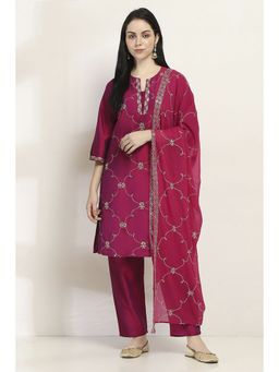 Rangriti - Women Purple Viscose Straight Kurta & Pant with Dupatta (Set of 3)
