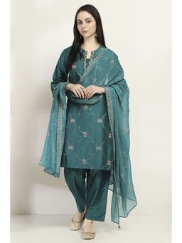 Rangriti - Women Teal Viscose Straight Kurta & Pant with Dupatta (Set of 3)