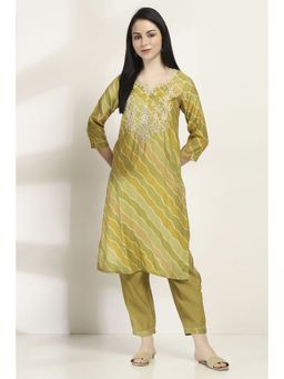 Rangriti - Women Olive Viscose Blend Straight Kurta & Pant (Set of 2)