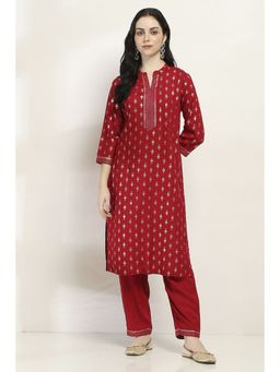 Rangriti - Women Red Viscose Straight Kurta & Pant (Set of 2)