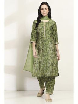 Rangriti - Women Green Viscose Blend Straight Kurta & Pant with Dupatta (Set of 3)