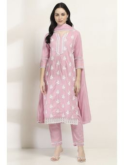 Rangriti - Women Pink Cotton Straight Kurta & Pant with Dupatta (Set of 3)
