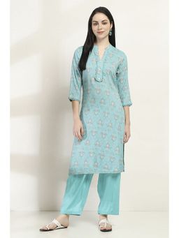 Rangriti - Women Green Viscose Straight Kurta & Pant (Set of 2)
