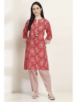 Rangriti - Women Red Cotton Straight Kurta & Pant (Set of 2)