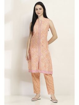 Rangriti - Women Peach Cotton Blend Straight Kurta & Pant (Set of 2)