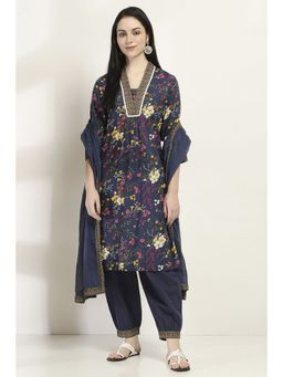 Rangriti - Women Navy Blue Cotton Straight Kurta & Salwar with Dupatta (Set of 3)