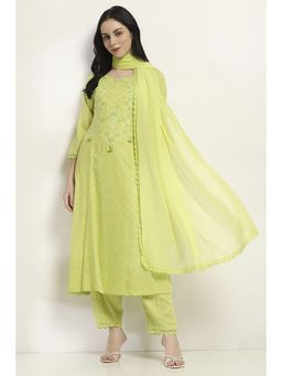 Rangriti - Women Lime Green Viscose Rayon Flared Kurta & Pant with Dupatta (Set of 3)