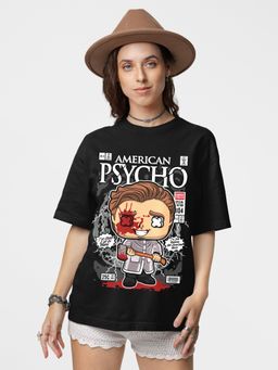 HAZUKU - American Psycho Printed Women's Black Oversized T-Shirt