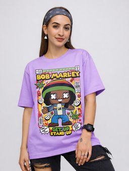 HAZUKU - Bob Marley Printed Women's Lavender Oversized T-Shirt