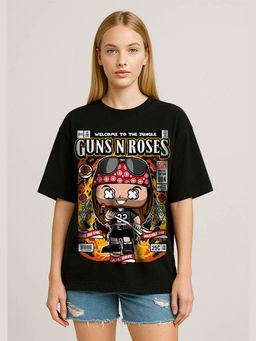 HAZUKU - Welcome to the Jungle Guns N' Roses Cartoon Black T-Shirt