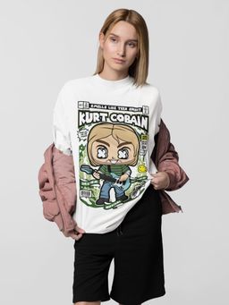 HAZUKU - Kurt Cobain Oversized Women's White T-Shirt