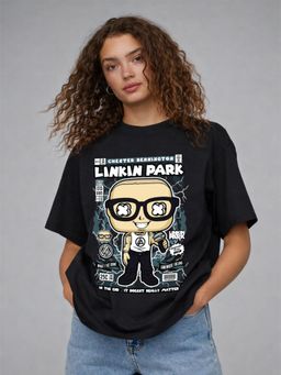 HAZUKU - Women’s Black Linkin Park Cartoon Print T-Shirt