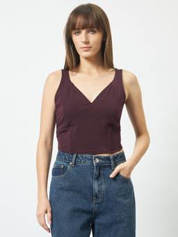 Trend Arrest - Wine V-Neck Crop Top