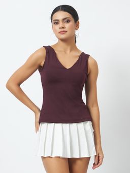 Trend Arrest - Wine V Neck Deep Back Top