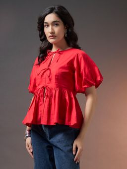 Trend Arrest - Red Tie-Up Peplum Top