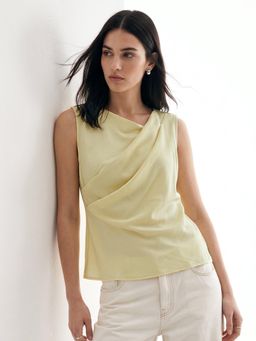 Outzidr - Yellow Boat Neck Draped Top