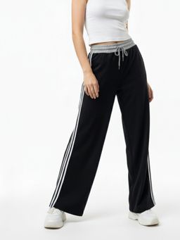 Outzidr - Black Contrast Waist Band Side Stripe Pant