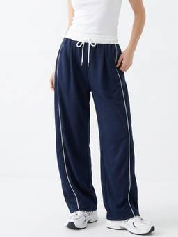 Outzidr - Blue Contrast Waist Wide Leg Pant