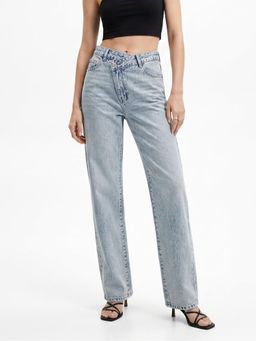 Outzidr - Light Blue Clean Slim Fit Washed Denim Jeans
