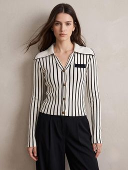 Outzidr - Brown Collared Varsity Striped Top
