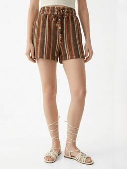 Outzidr - Multi-Colour Striped Crochet Detail Shorts
