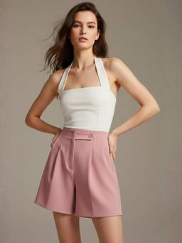 Outzidr - Pink High Waist Pleated Shorts