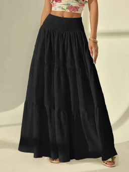Outzidr - Black High Waist Tiered Skirt