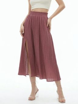 Outzidr - Mauve Smocked Waist Band Pleated Skirt