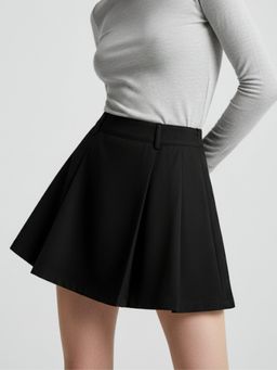 Outzidr - Black Skater Fit Solid/Plain Skirt