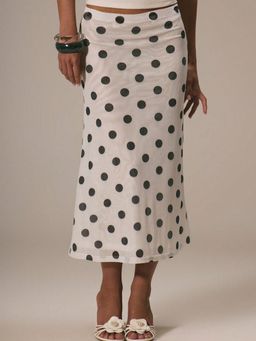 Outzidr - Off White Polka Printed Skirt