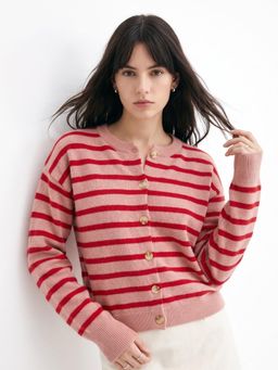 Outzidr - Red Button Down Striped Cardigan
