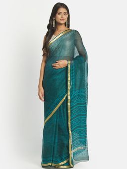 Fabindia - Blue Dabu Silk Saree without Blouse