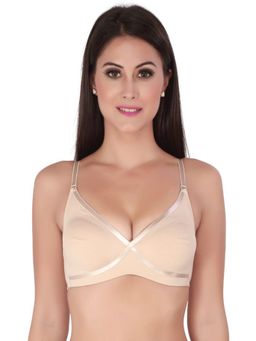 SOIE - Women's Semi-Medium Coverage Non-Padded Non-Wired Cross Over Seamless Bra-Beige