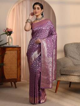 Libas - Lavender Floral Woven Design Saree with Woven Design Border