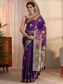 Libas - Purple Ethnic Motif Woven Design Saree