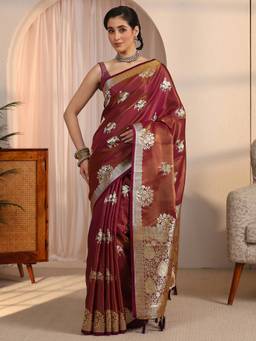 Libas - Mauve Ethnic Motif Woven Design Saree