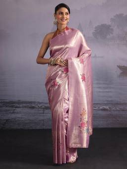 Libas - Lavender Floral Woven Design Saree With Stone Work Woven Design Border