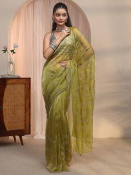Libas - Green Beads Stone Work Embellished Saree