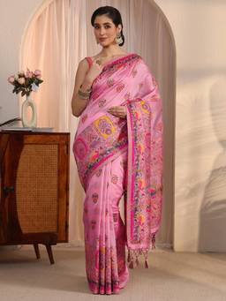 Libas - Pink Ethnic Motif Woven Design Saree
