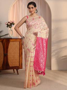 Libas - Beige Floral Woven Design Saree