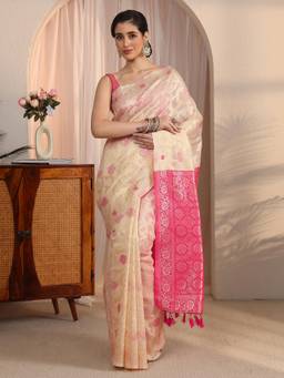 Libas - Beige Floral Woven Design Saree