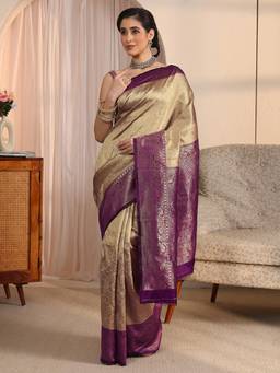 Libas - Beige Floral Woven Design Saree