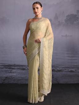 Libas - Green Ethnic Motif Zari Embroidered Saree